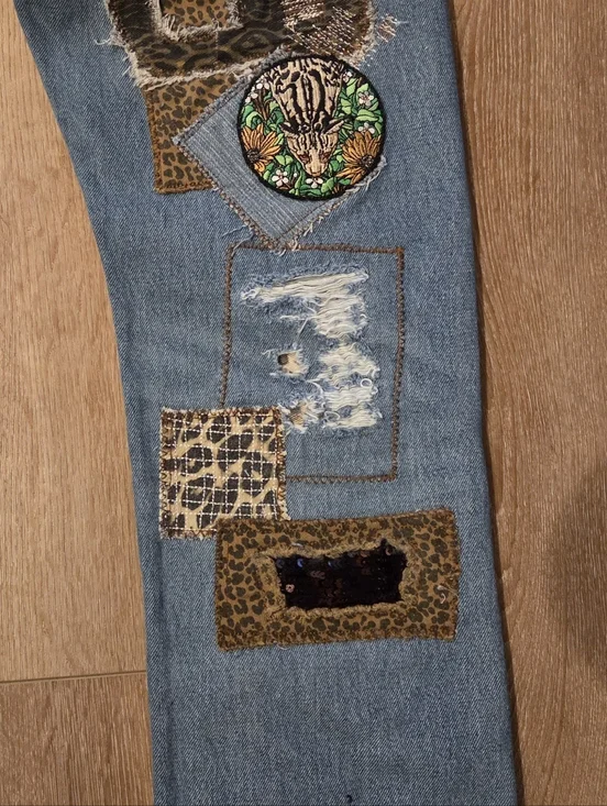 LEVI Button Fly 501 32x34 Upcycled Patchwork Jeans By ThreadsReclaimed - Picture 15 of 16